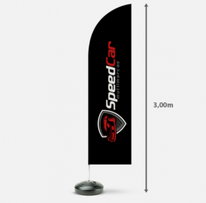 Wind Banner Tecido Poliester 650x3000mm 4x4 - Impressão Ultra HD Sublimática  Dupla Face Costurado com Estrutura e Base Modelo : Faca / Vela / Pena
